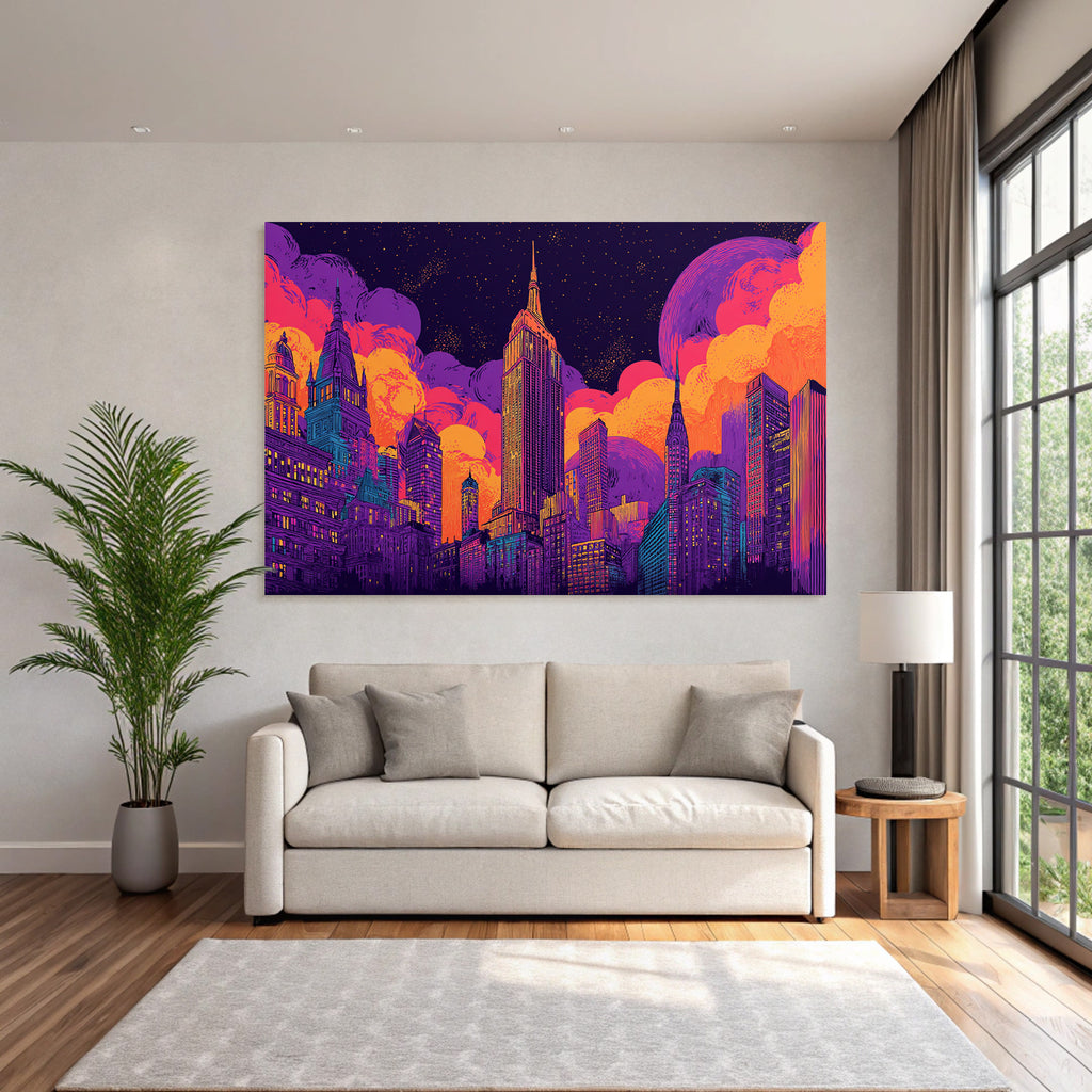 PopArt Stadtbild Wolkenkratzer Futuristische Traumlandschaft