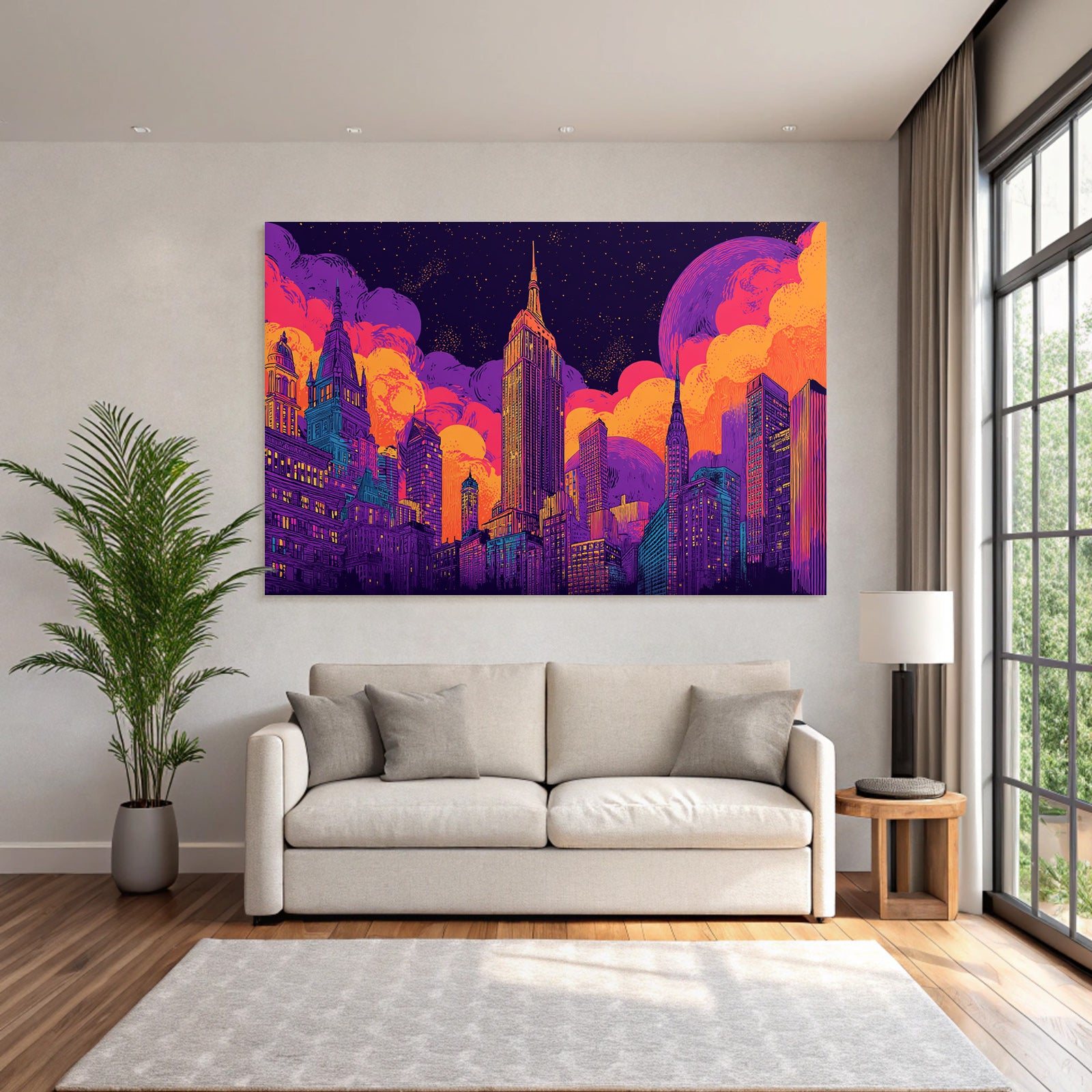 PopArt Stadtbild Wolkenkratzer Futuristische Traumlandschaft
