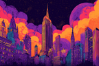 PopArt Stadtbild Wolkenkratzer Futuristische Traumlandschaft | Pop Art | Stilrichtungen