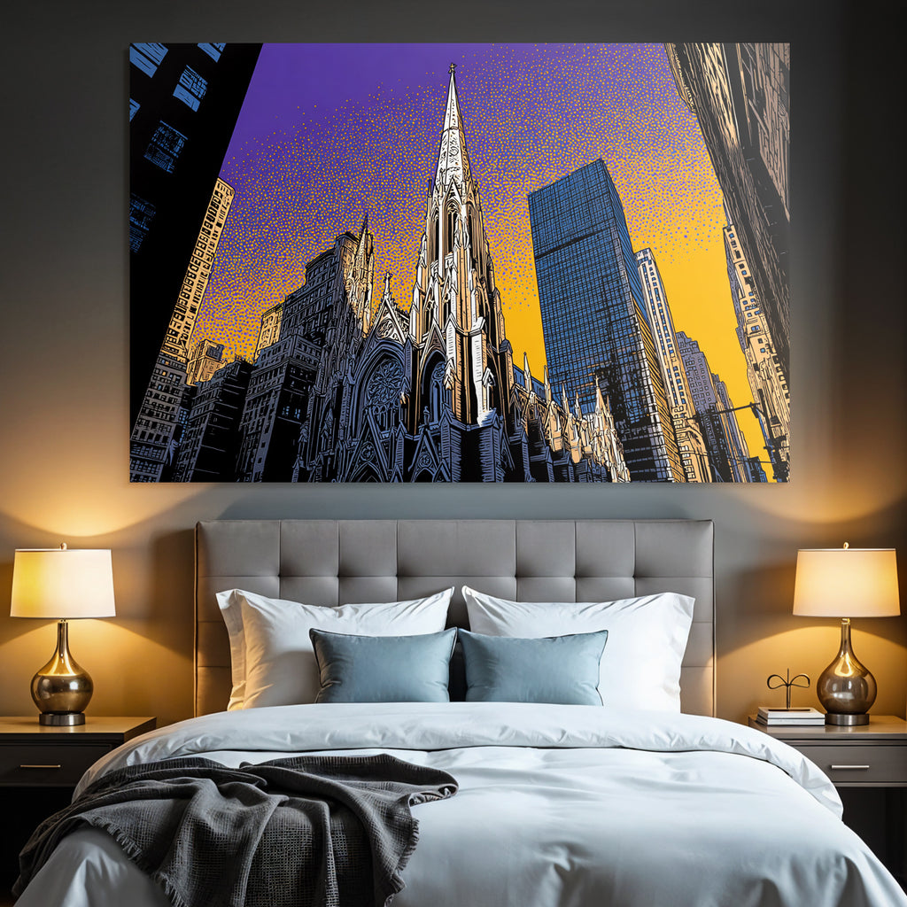 PopArt Stadtbild Mit Kirche Und Modernen Skyscrapern Im Popart Stil