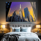 PopArt Stadtbild Mit Kirche Und Modernen Skyscrapern Im Popart Stil