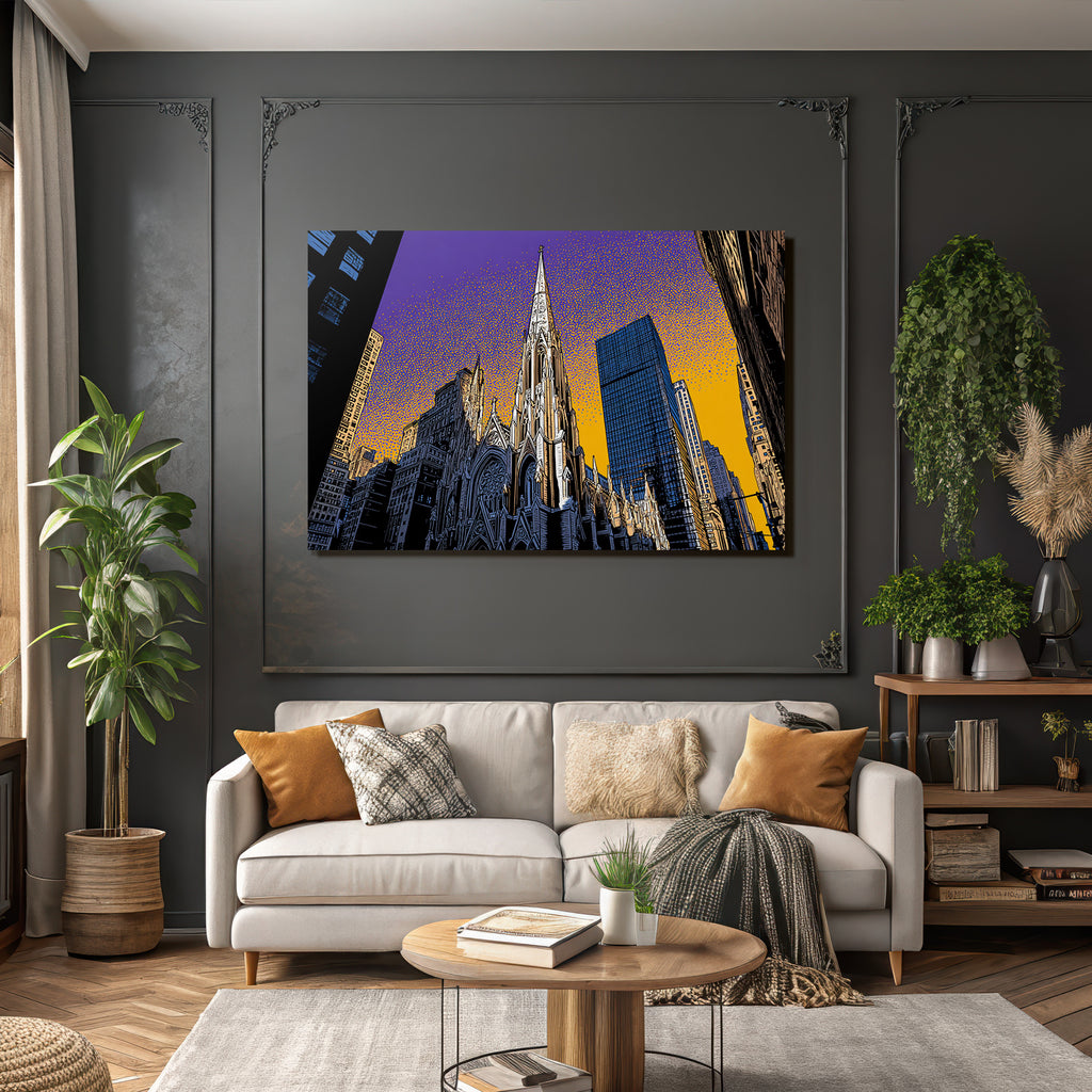 PopArt Stadtbild Mit Kirche Und Modernen Skyscrapern Im Popart Stil
