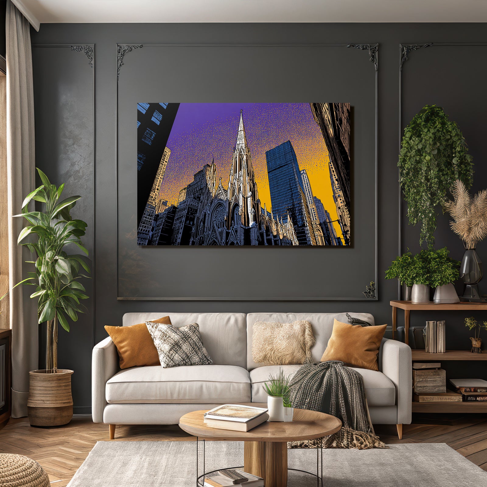PopArt Stadtbild Mit Kirche Und Modernen Skyscrapern Im Popart Stil