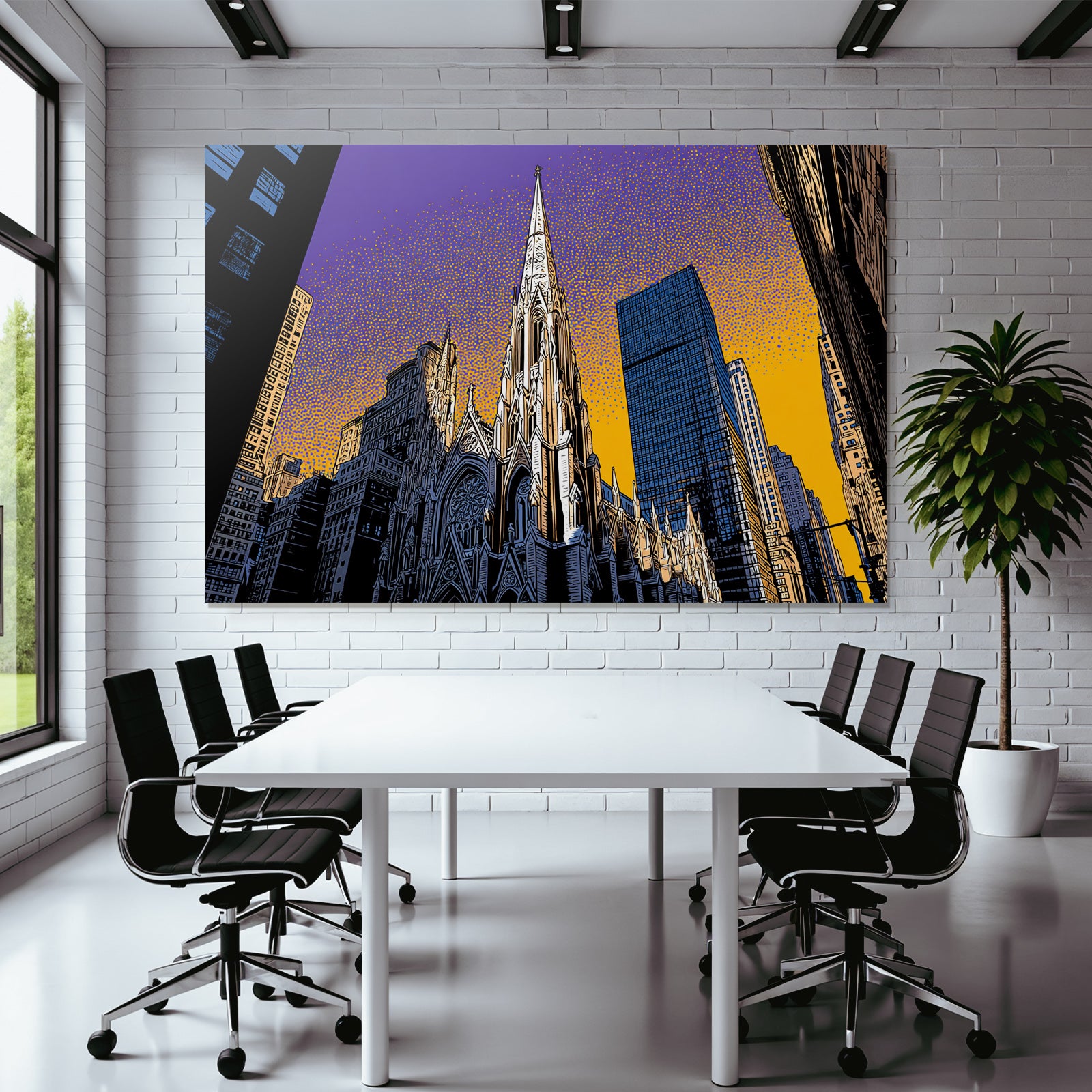 PopArt Stadtbild Mit Kirche Und Modernen Skyscrapern Im Popart Stil