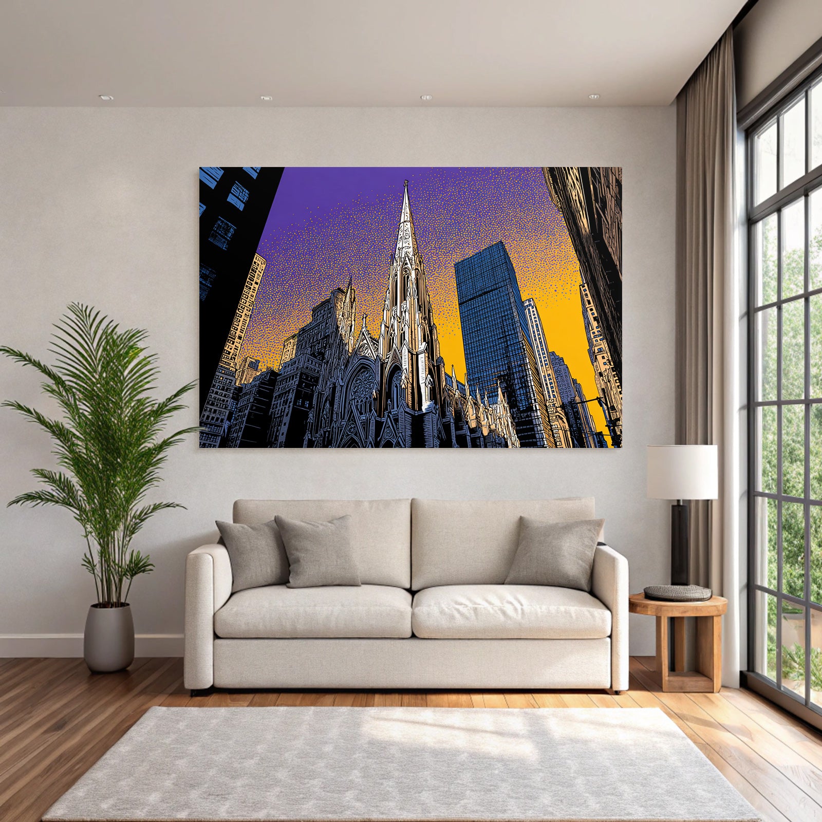 PopArt Stadtbild Mit Kirche Und Modernen Skyscrapern Im Popart Stil