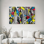 PopArt Stadtlandschaft Mit Hochhaus Und Geometrischen Mustern