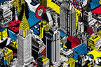 PopArt Stadtlandschaft Mit Hochhaus Und Geometrischen Mustern | Pop Art | Stilrichtungen