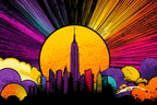 PopArt Stadtsilhoütte Im Popart Stil Empirestate Gebaeude Mit Sonnenhintergrund | Pop Art | Stilrichtungen