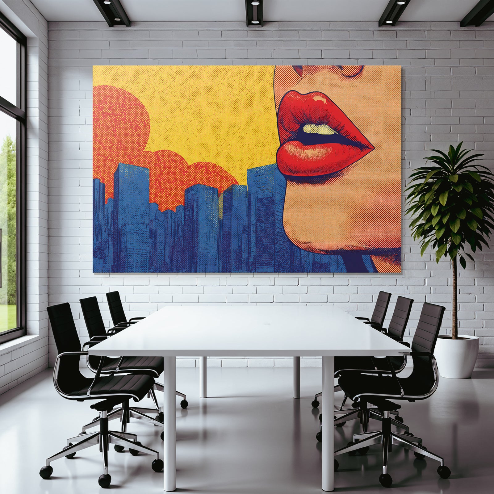 PopArt Stilisierte Damenlippen Stadt Sonnenuntergang