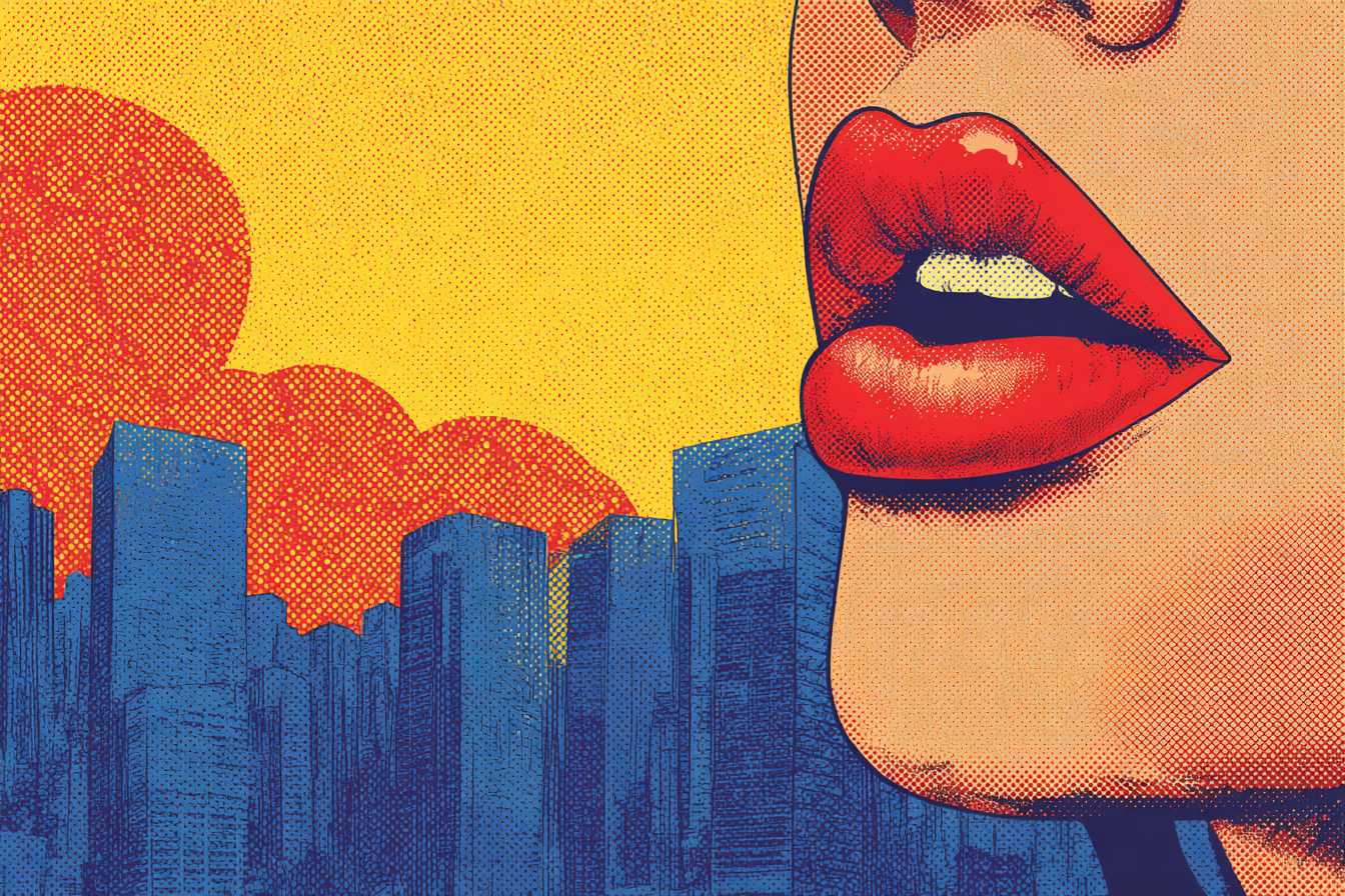 PopArt Stilisierte Damenlippen Stadt Sonnenuntergang | Pop Art | Stilrichtungen