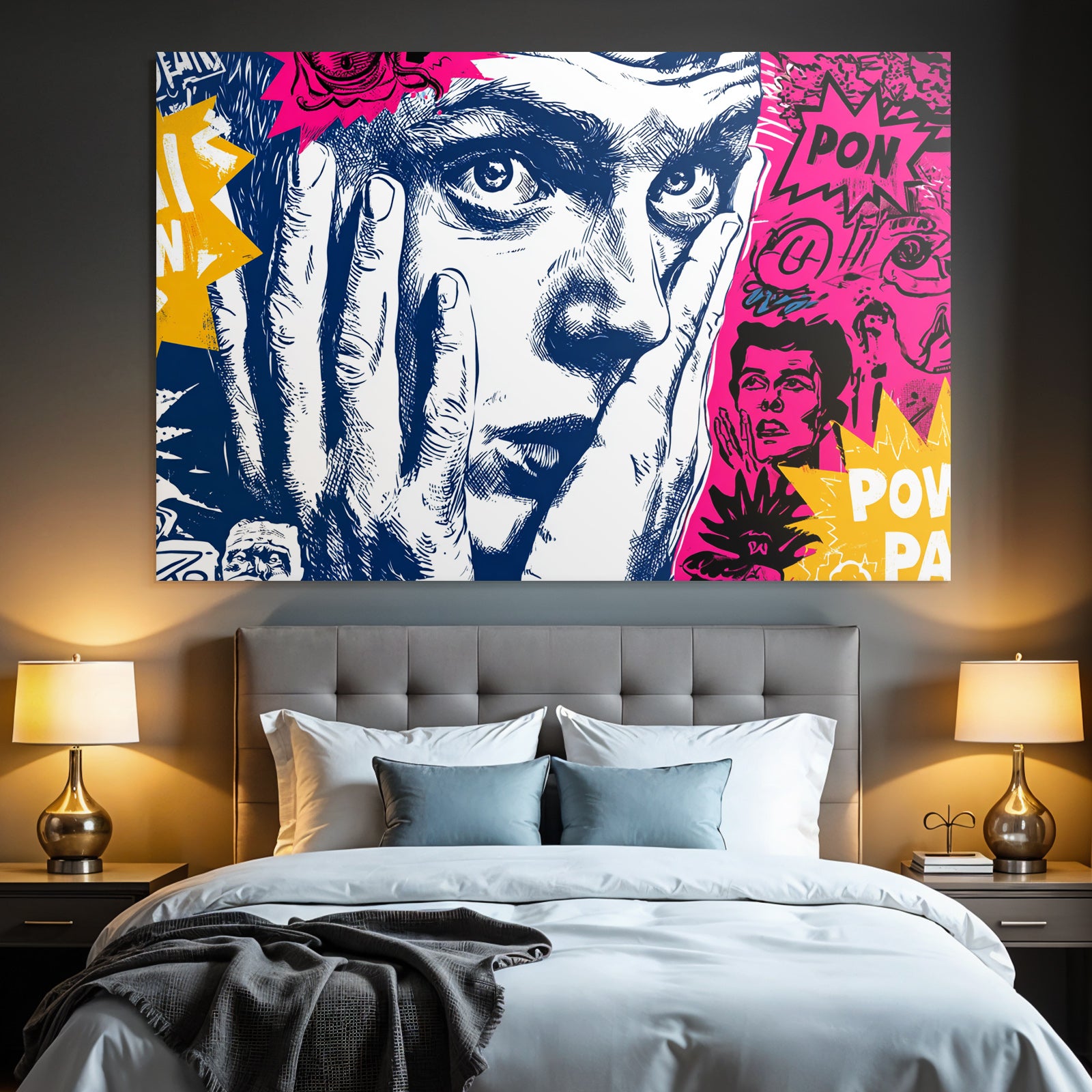 PopArt Verstaunt Nachdenklich Gesicht Mit Händen Auf Den Wangen Inspiration