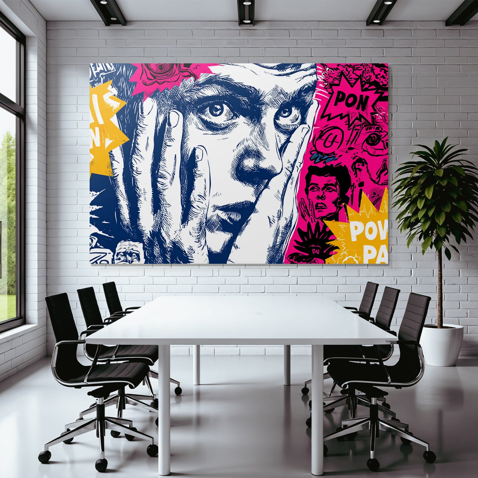 PopArt Verstaunt Nachdenklich Gesicht Mit Händen Auf Den Wangen Inspiration