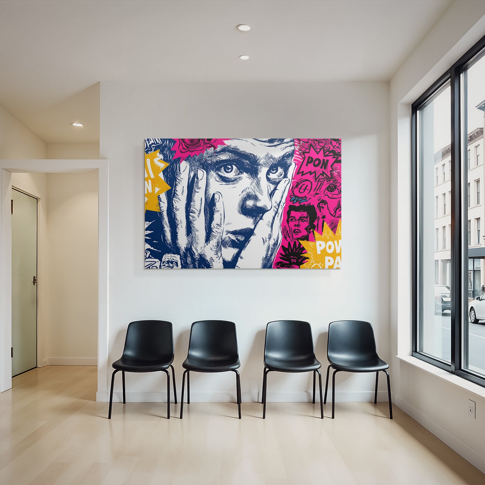 PopArt Verstaunt Nachdenklich Gesicht Mit Händen Auf Den Wangen Inspiration