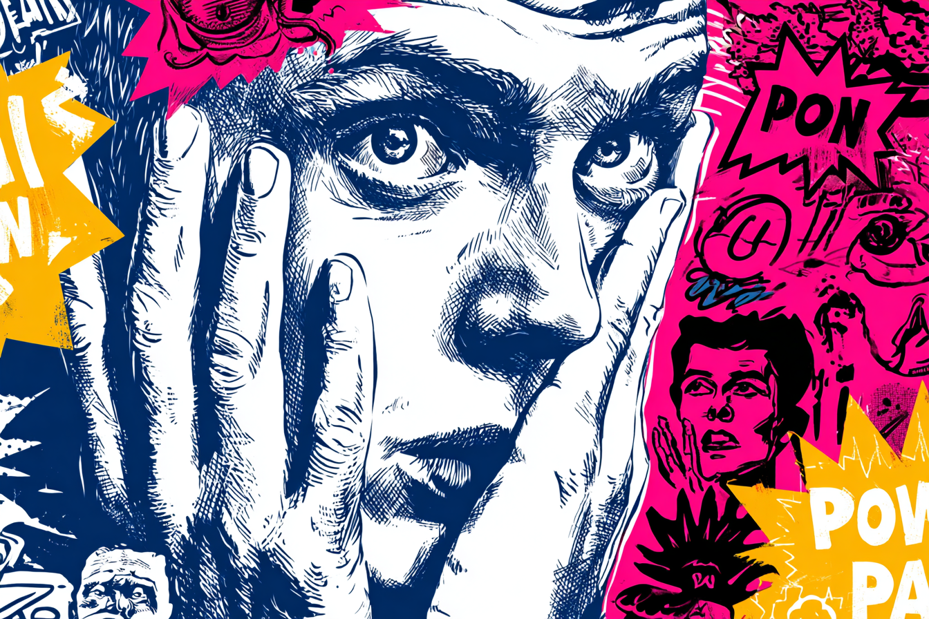 PopArt Verstaunt Nachdenklich Gesicht Mit Händen Auf Den Wangen Inspiration | Pop Art | Stilrichtungen