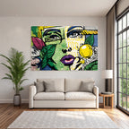 PopArt Vibrante Fraünillustration Mit Blättern Und Gelbem Obst