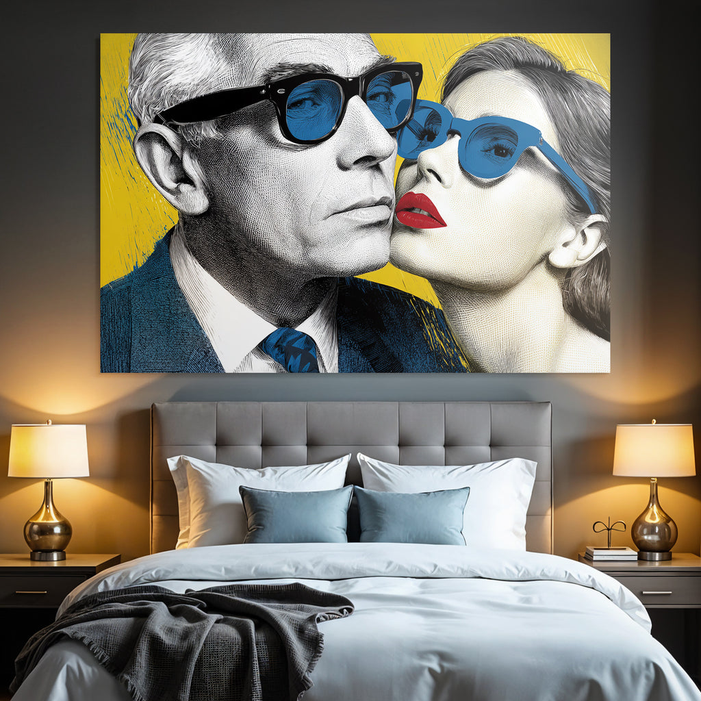 PopArt Zwei Figuren Mit Sonnenbrillen Grau Und Dunkelhaar Vintage Illustration