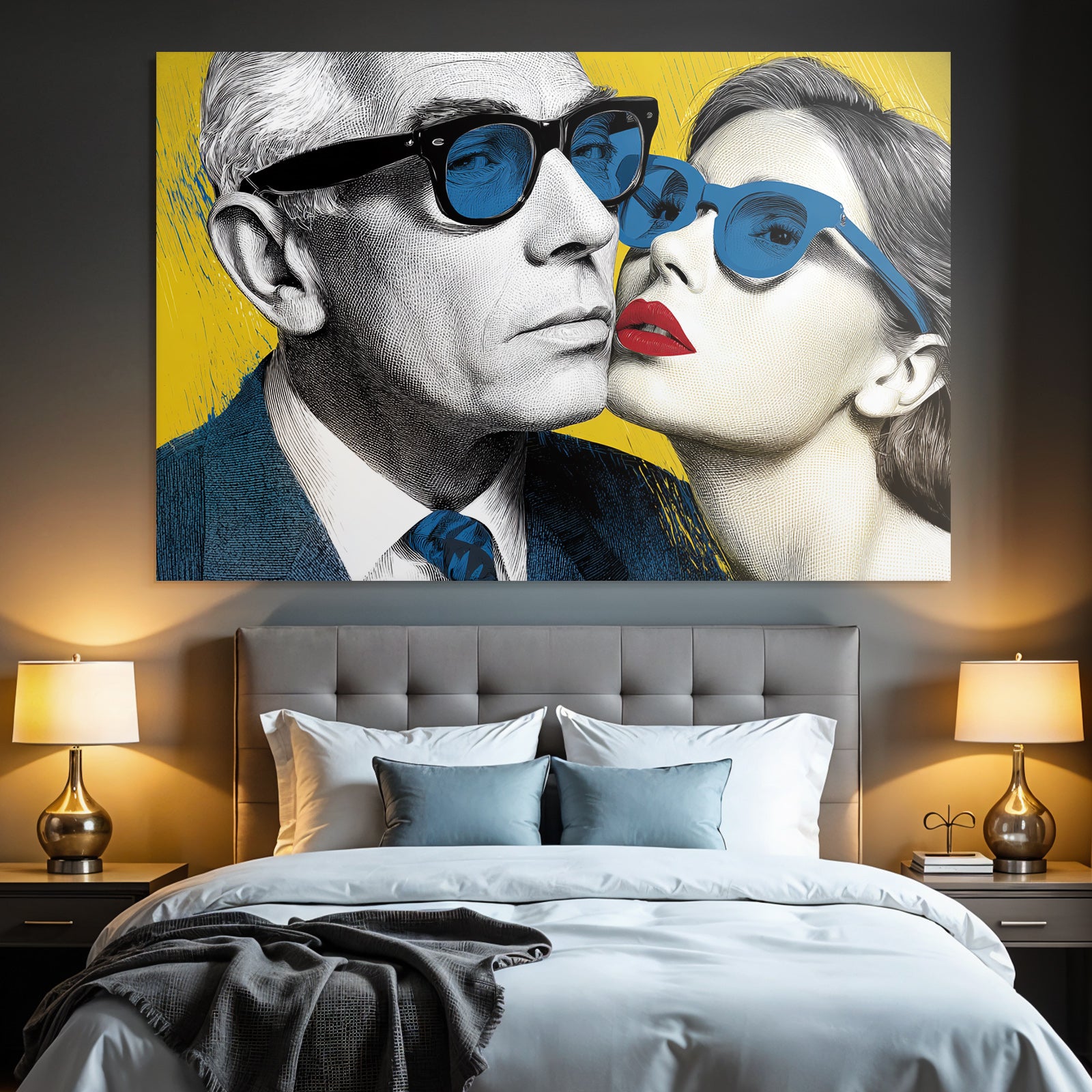 PopArt Zwei Figuren Mit Sonnenbrillen Grau Und Dunkelhaar Vintage Illustration