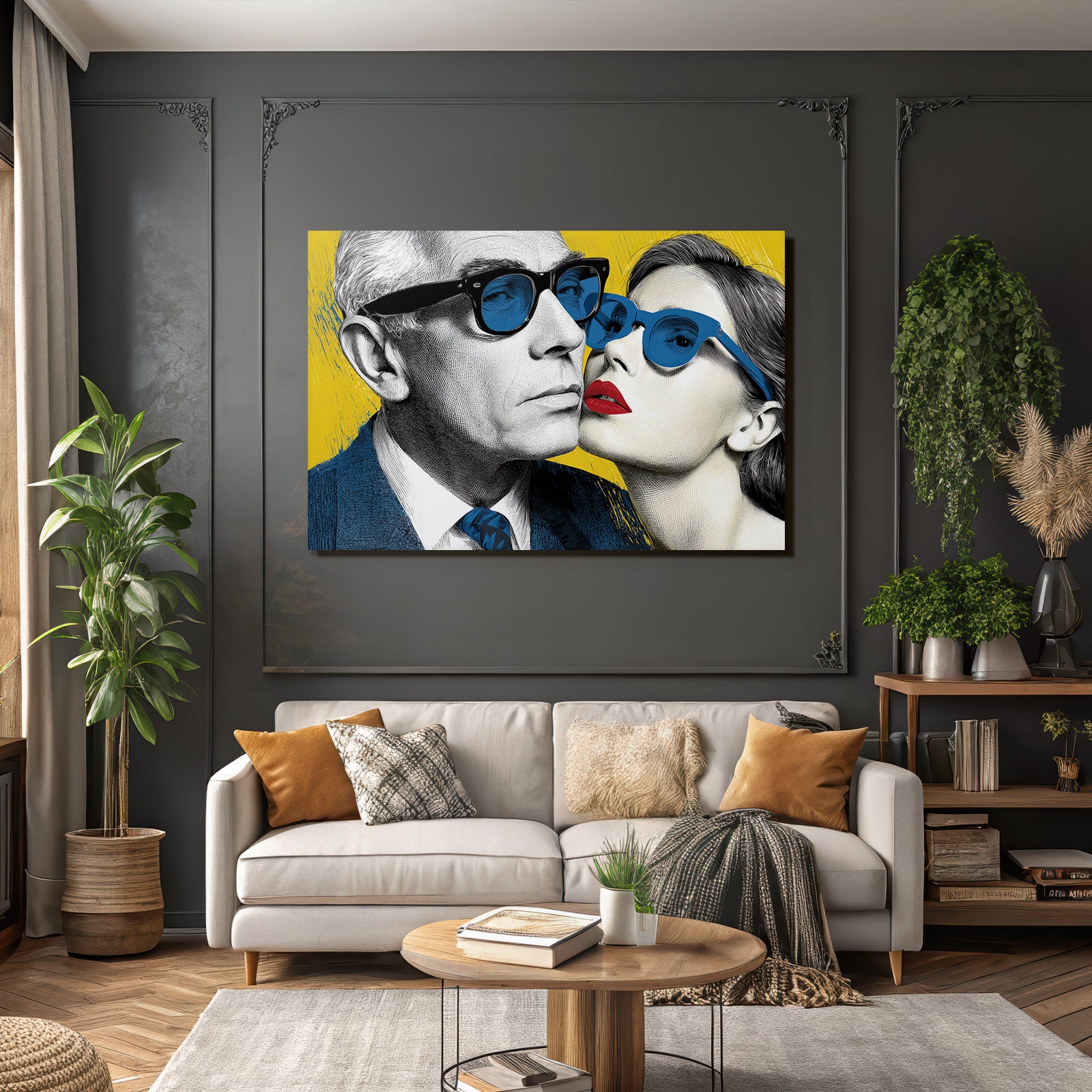 PopArt Zwei Figuren Mit Sonnenbrillen Grau Und Dunkelhaar Vintage Illustration