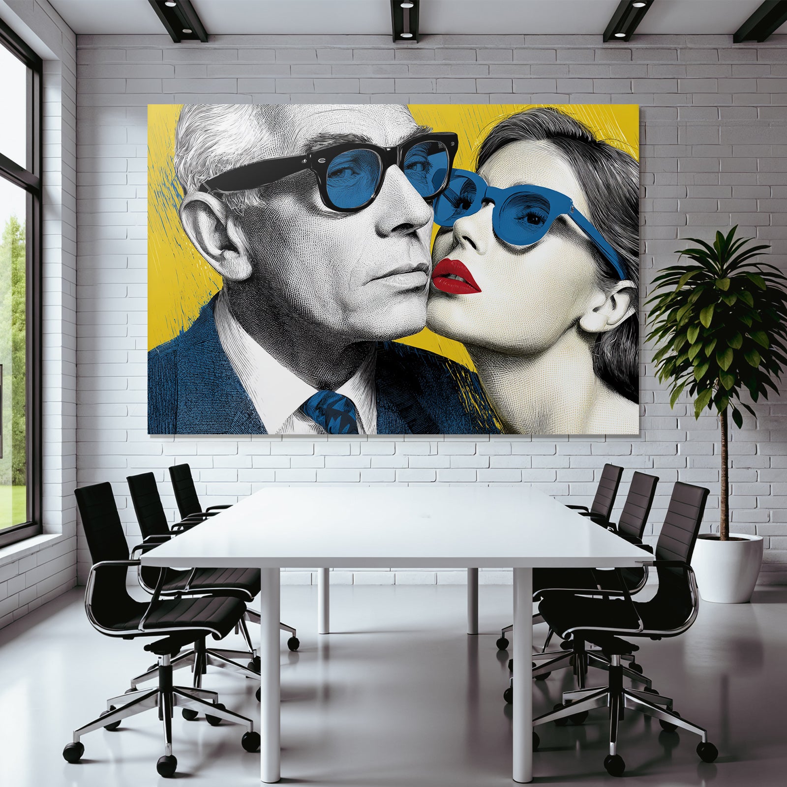 PopArt Zwei Figuren Mit Sonnenbrillen Grau Und Dunkelhaar Vintage Illustration