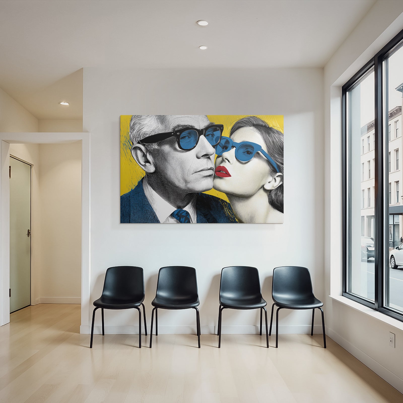 PopArt Zwei Figuren Mit Sonnenbrillen Grau Und Dunkelhaar Vintage Illustration