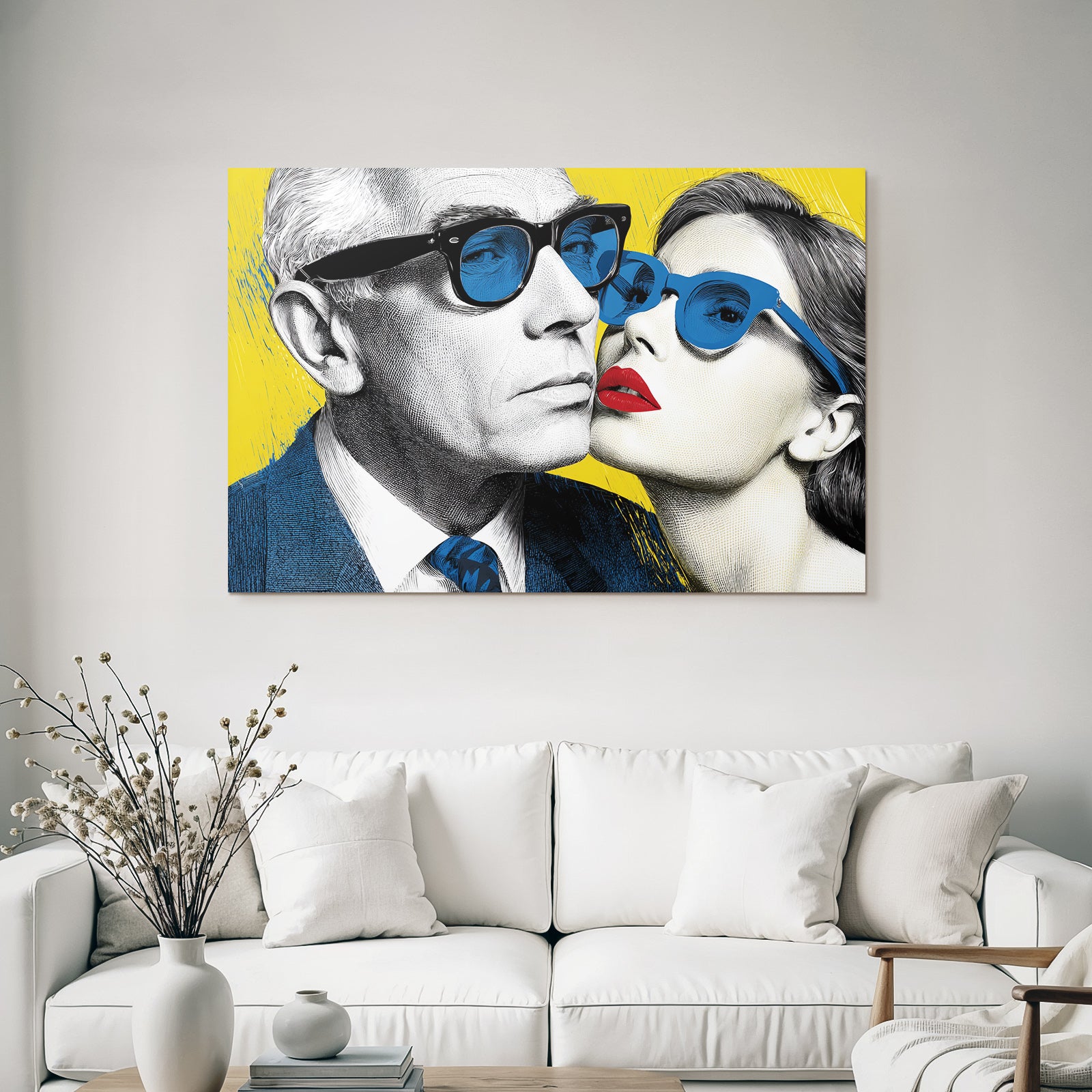 PopArt Zwei Figuren Mit Sonnenbrillen Grau Und Dunkelhaar Vintage Illustration