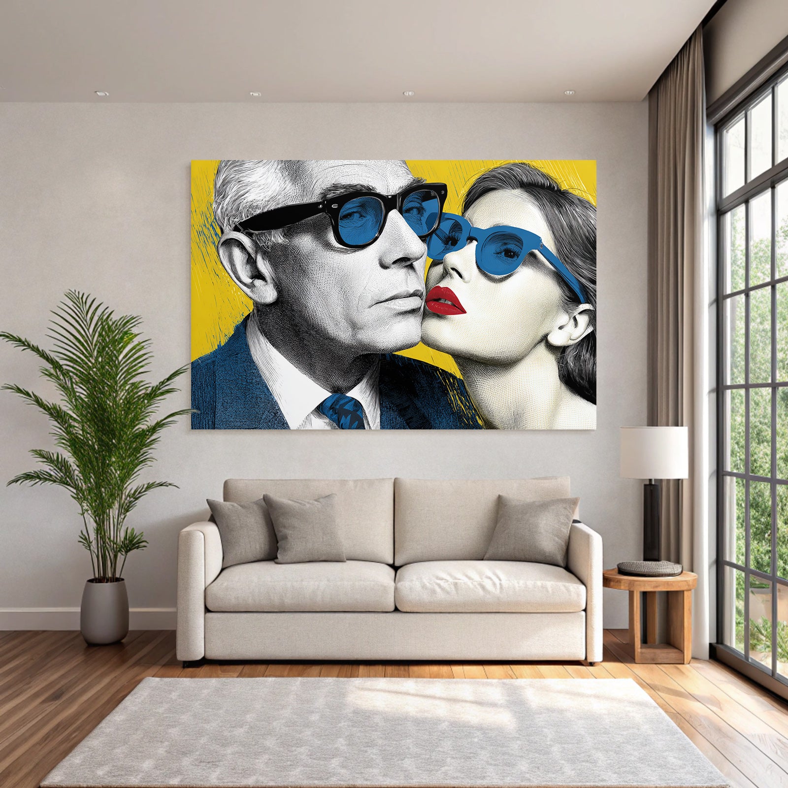 PopArt Zwei Figuren Mit Sonnenbrillen Grau Und Dunkelhaar Vintage Illustration