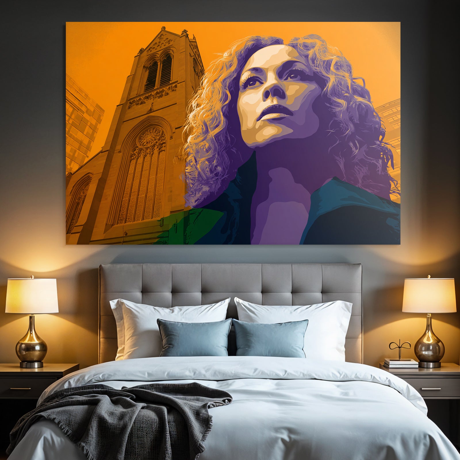 PopArt Person Die Hinauf Blickt Vor Kathedrale In Modernen Farben