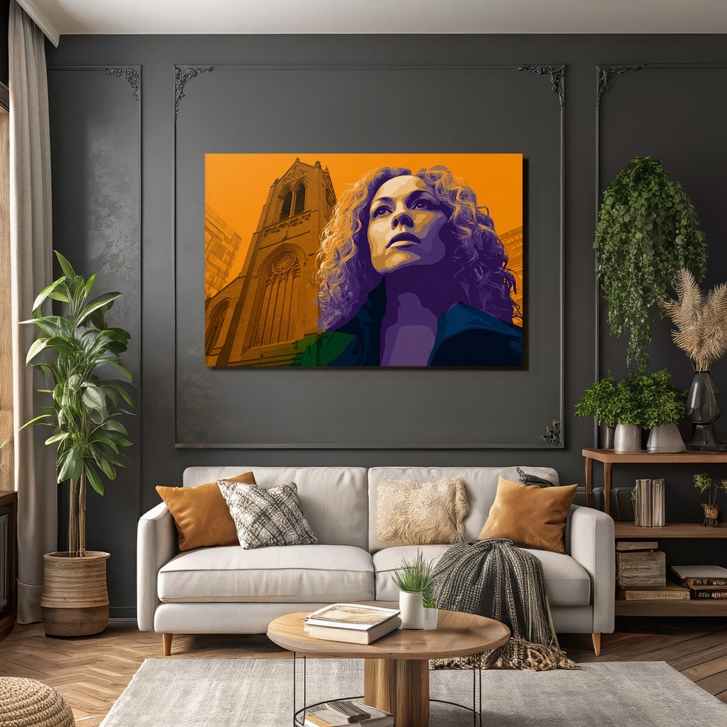 PopArt Person Die Hinauf Blickt Vor Kathedrale In Modernen Farben