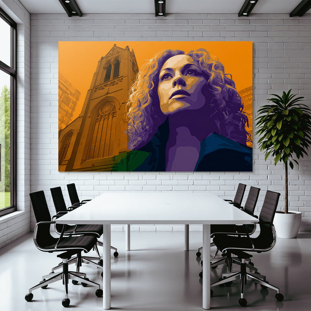 PopArt Person Die Hinauf Blickt Vor Kathedrale In Modernen Farben