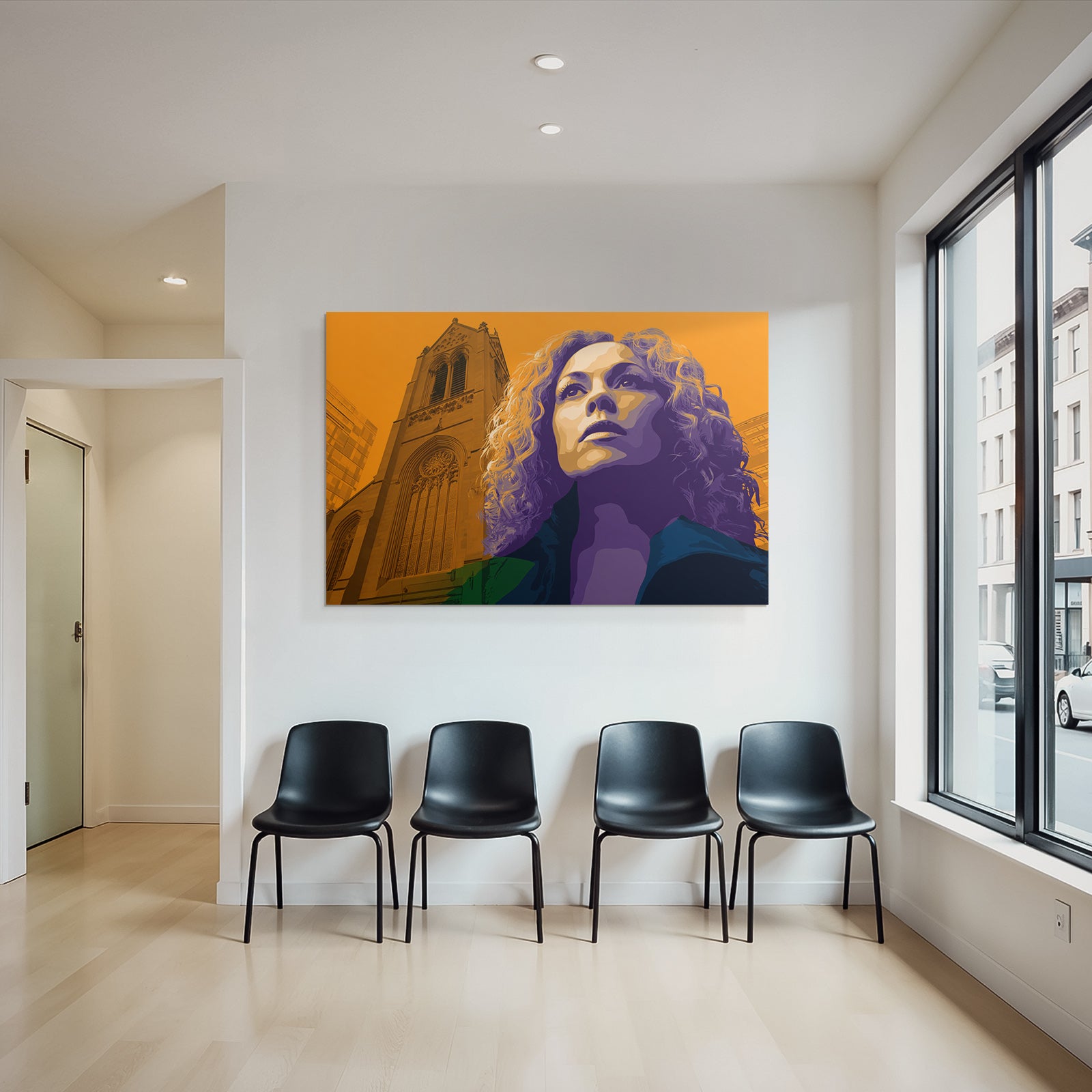 PopArt Person Die Hinauf Blickt Vor Kathedrale In Modernen Farben