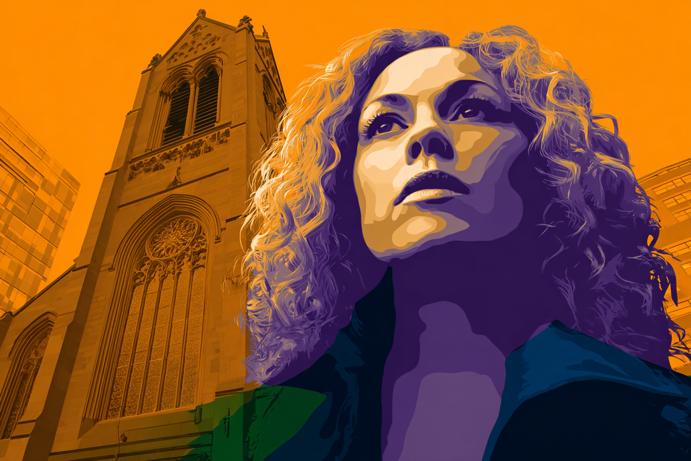 PopArt Person Die Hinauf Blickt Vor Kathedrale In Modernen Farben | Pop Art | Stilrichtungen