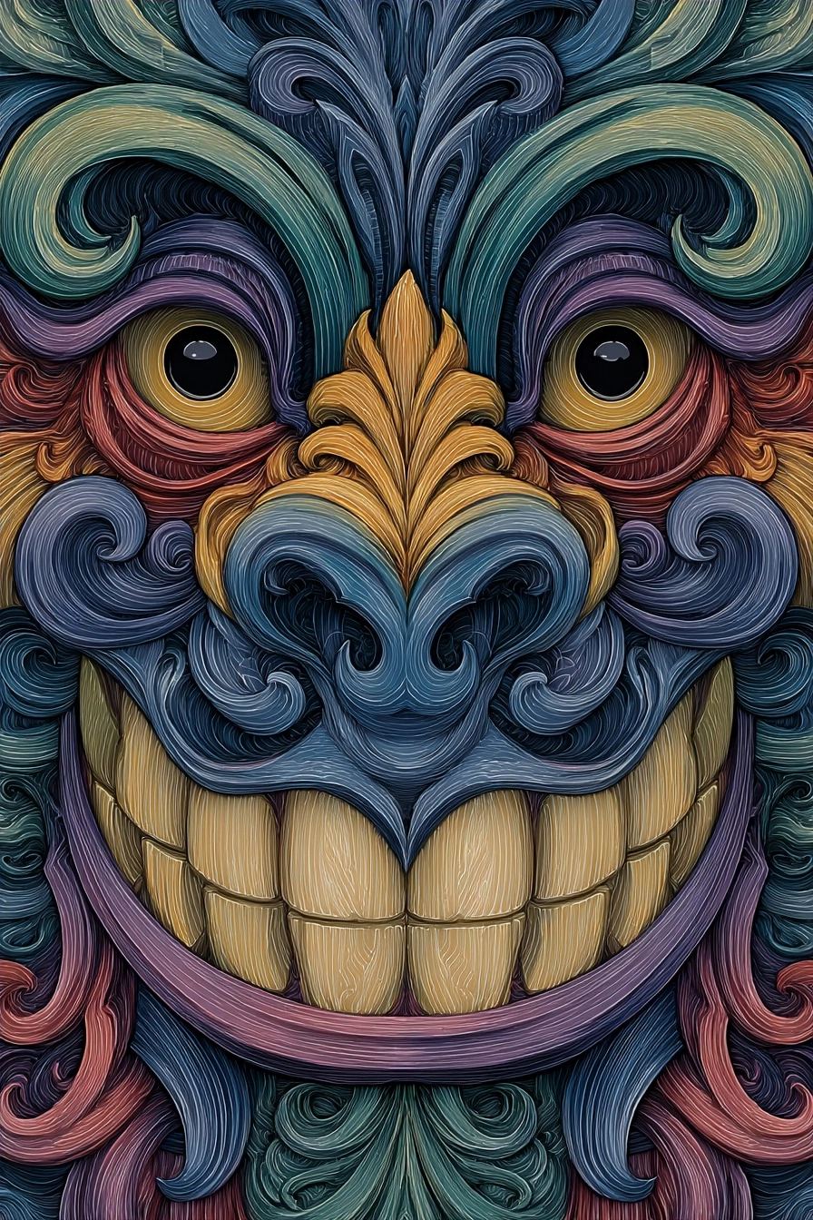 Bunte Mystische Maske Mit Wirbelmustern | Psychedelische Kunst | Stilrichtungen