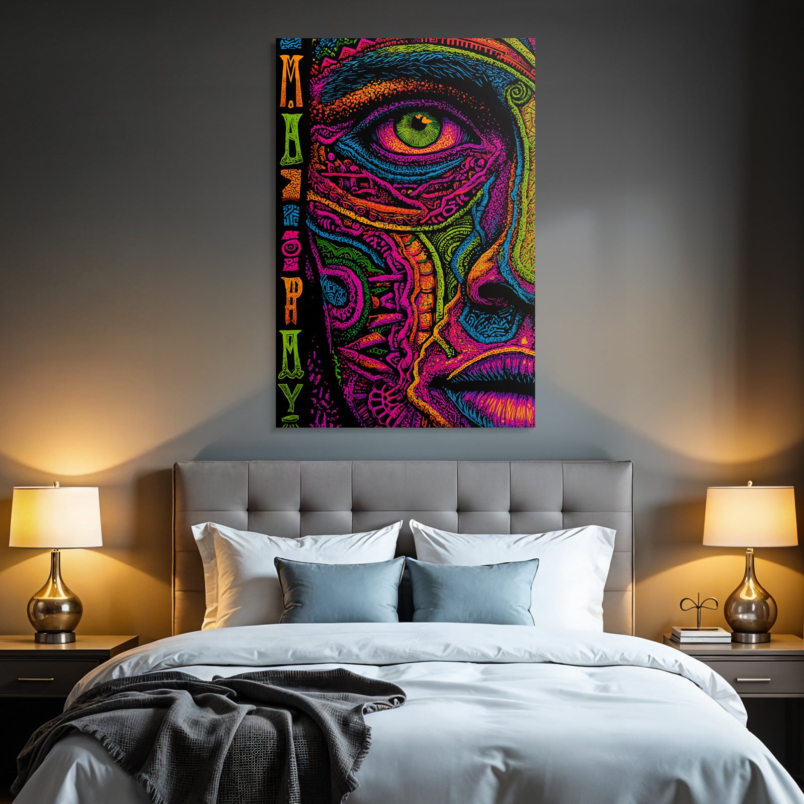 Buntes Kunstvolles Gesichtsmotiv Mit Fantastischen Mustern
