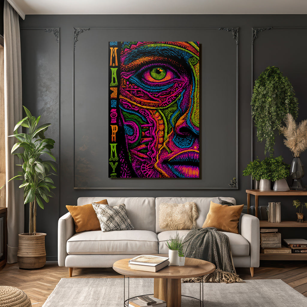 Buntes Kunstvolles Gesichtsmotiv Mit Fantastischen Mustern