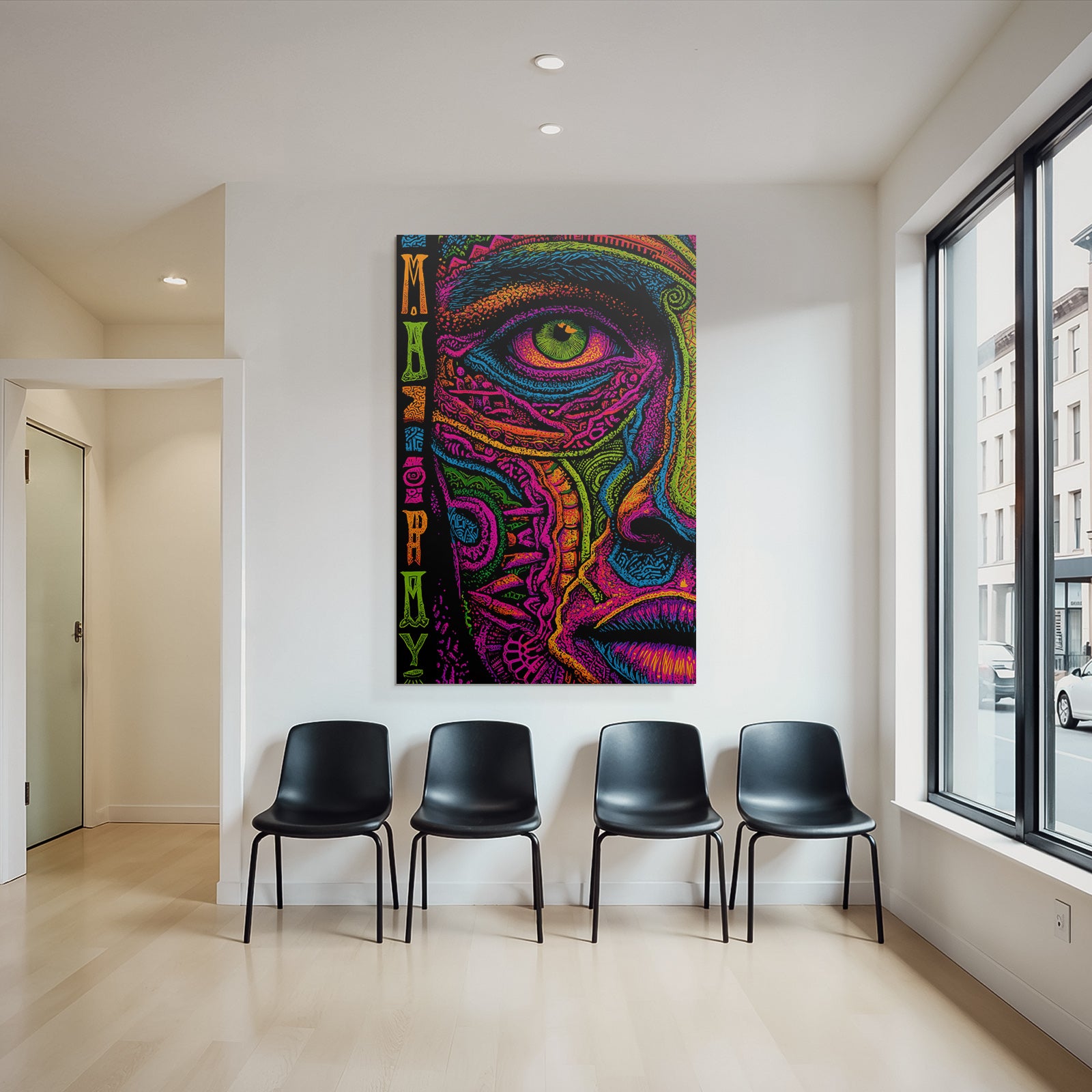 Buntes Kunstvolles Gesichtsmotiv Mit Fantastischen Mustern