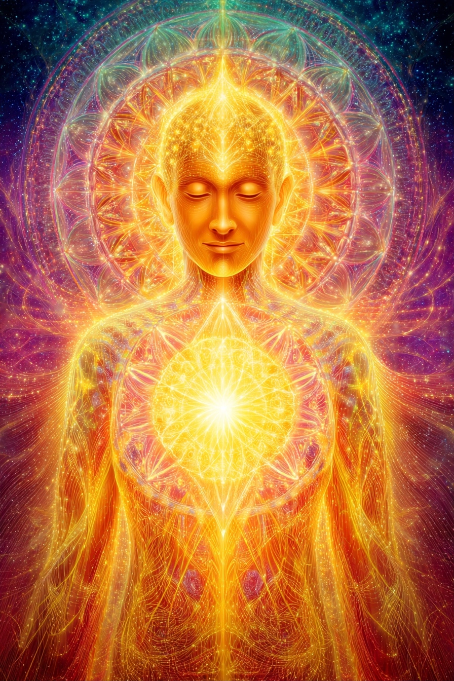 Erleuchtete Menschliche Figur Mit Chakra Energie | Psychedelische Kunst | Stilrichtungen