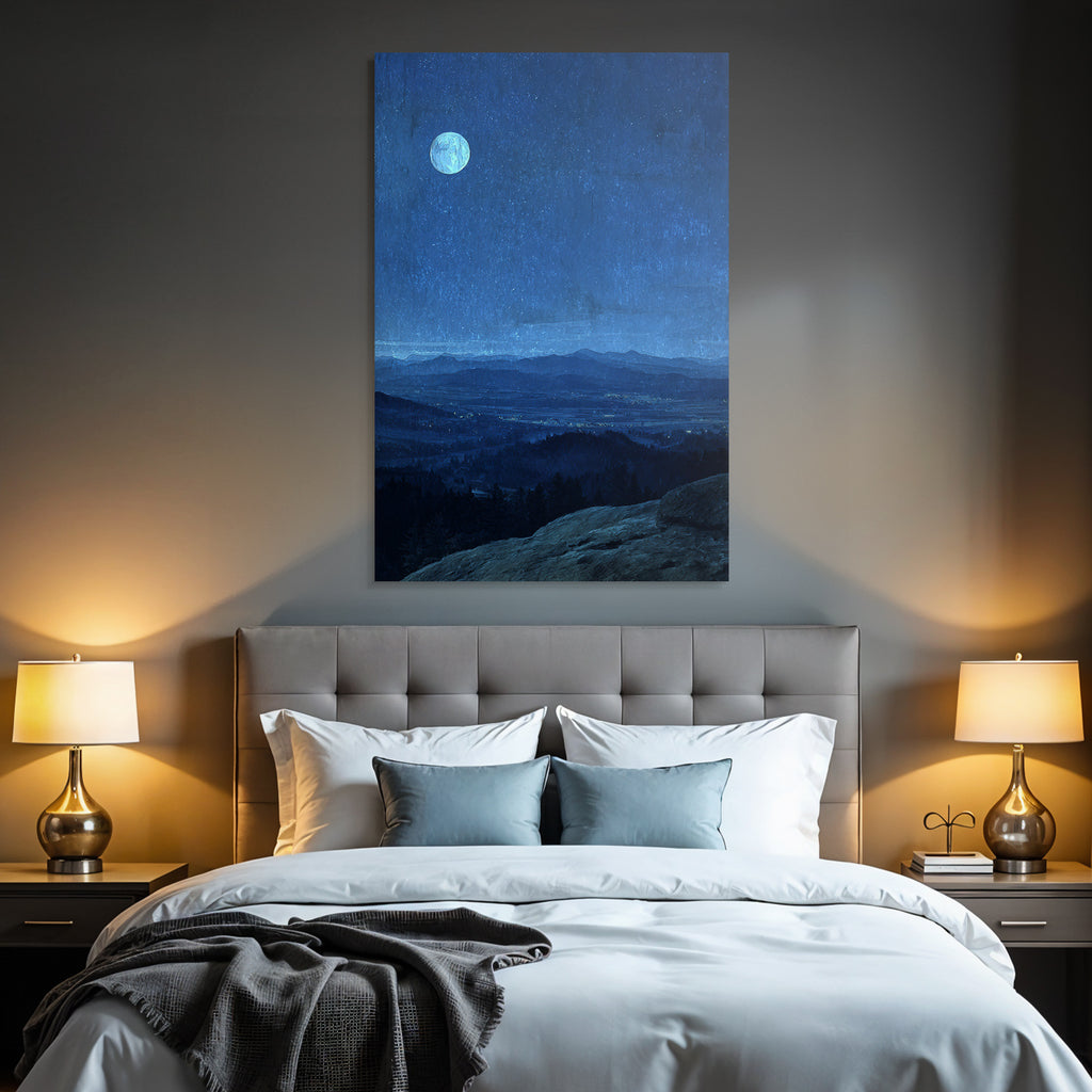Friedliche Nachtlandschaft Mit Mond Im Sternenhimmel