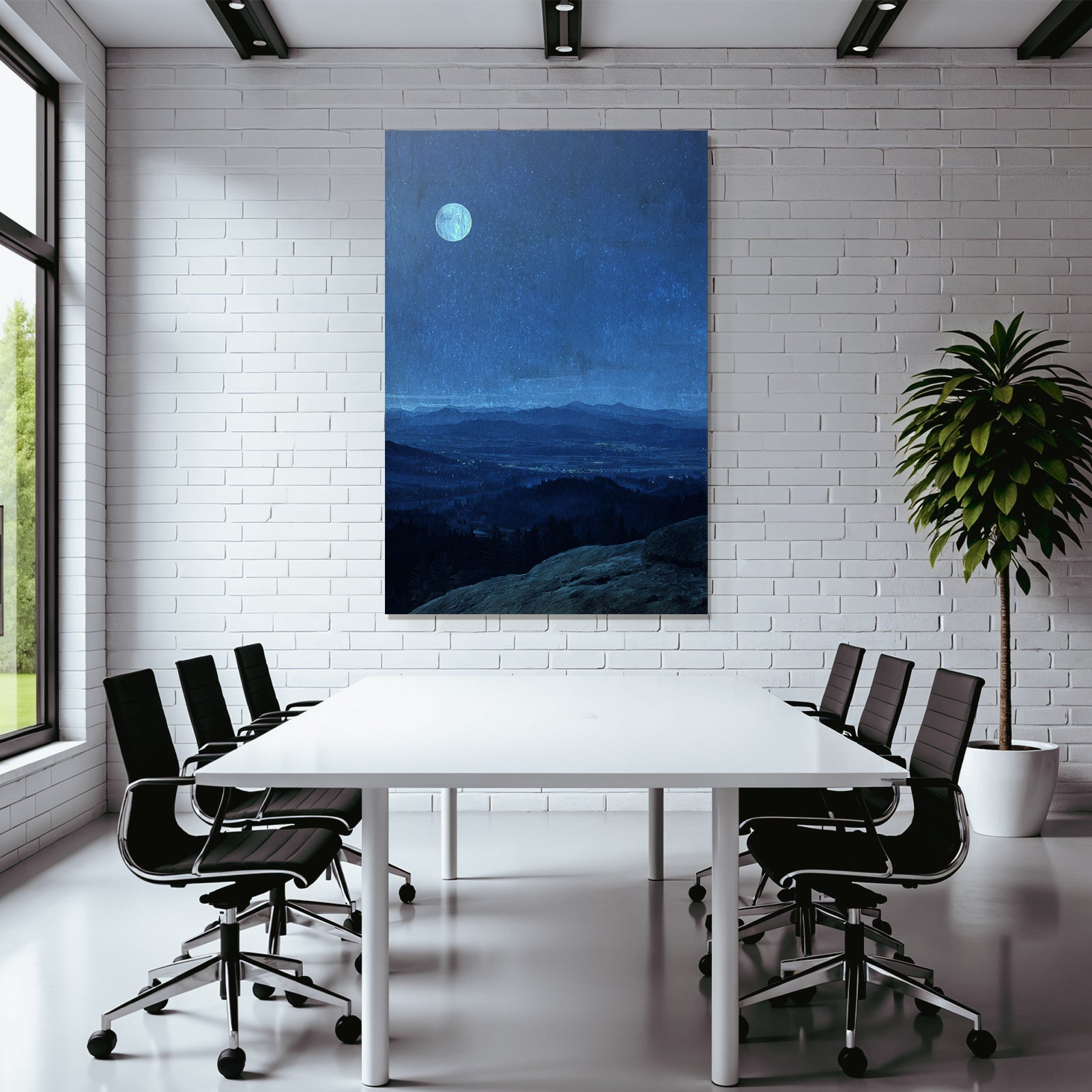 Friedliche Nachtlandschaft Mit Mond Im Sternenhimmel