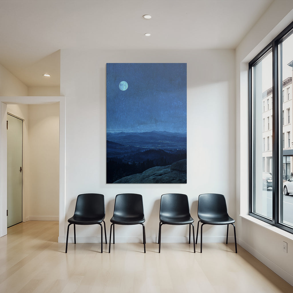 Friedliche Nachtlandschaft Mit Mond Im Sternenhimmel