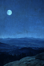 Friedliche Nachtlandschaft Mit Mond Im Sternenhimmel | Psychedelische Kunst | Stilrichtungen