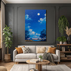 Friedliche Nachtlandschaft Mit Vollem Mond Und Silhoütten Von Baeumen