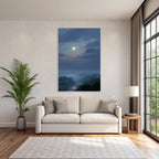 Friedliche Nächtliche Landschaft Mit Vollmond Und Spiegelndem Fluss