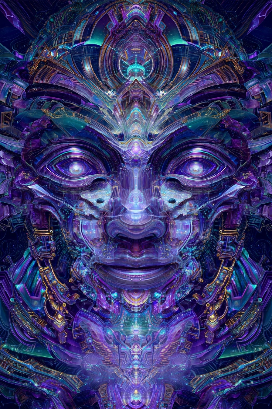 Futuristisches Abstraktes Gesicht In Lila Und Blau | Psychedelische Kunst | Stilrichtungen