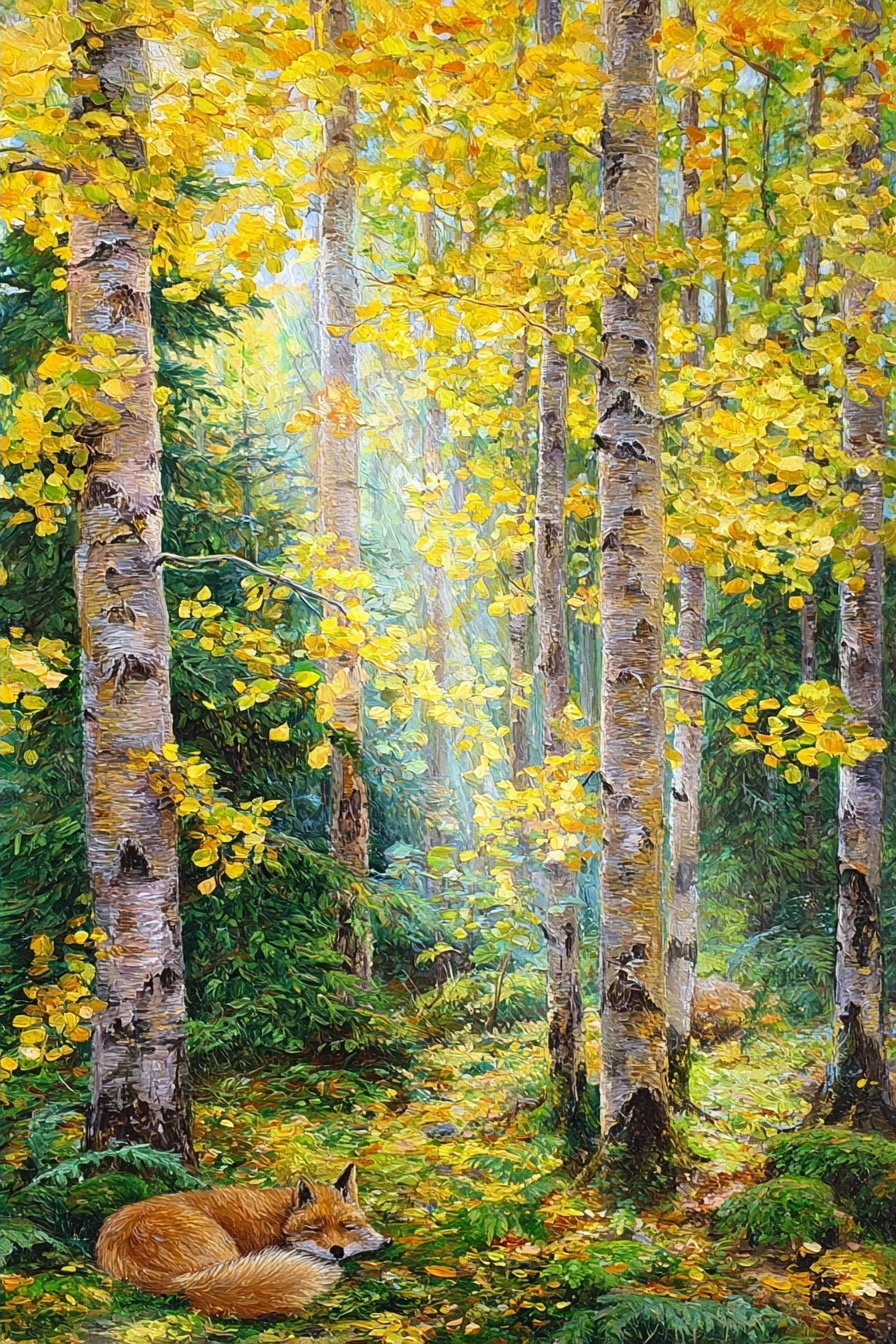 Herbstwaldszene Mit Fuchs Im Warmen Licht | Psychedelische Kunst | Stilrichtungen