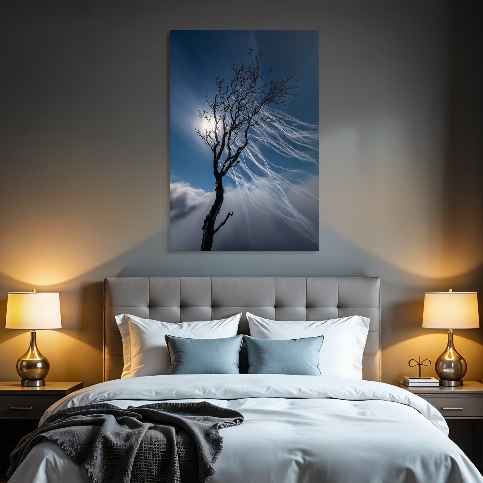 Magischer Baum Silhoütte Vor Dramatischen Wolken