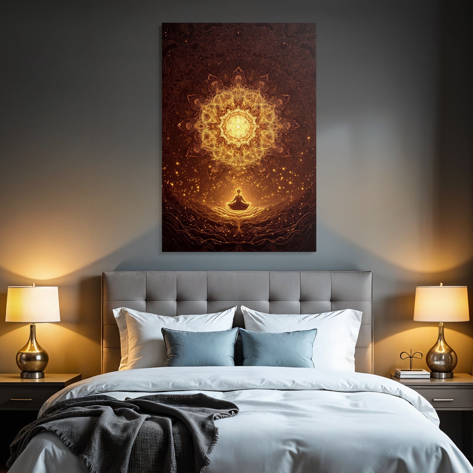 Meditierender Mensch Vor Leuchtendem Goldenen Mandala