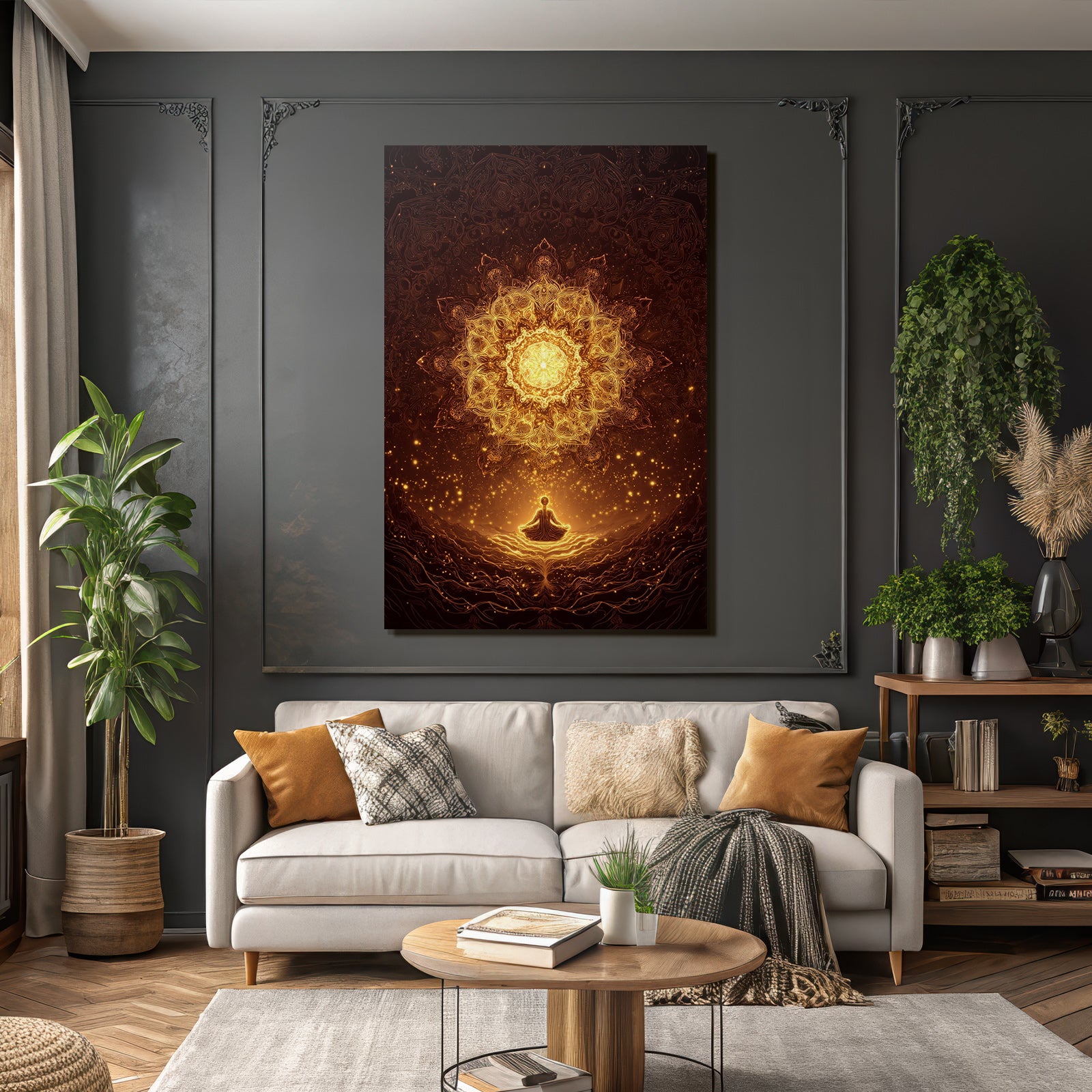 Meditierender Mensch Vor Leuchtendem Goldenen Mandala