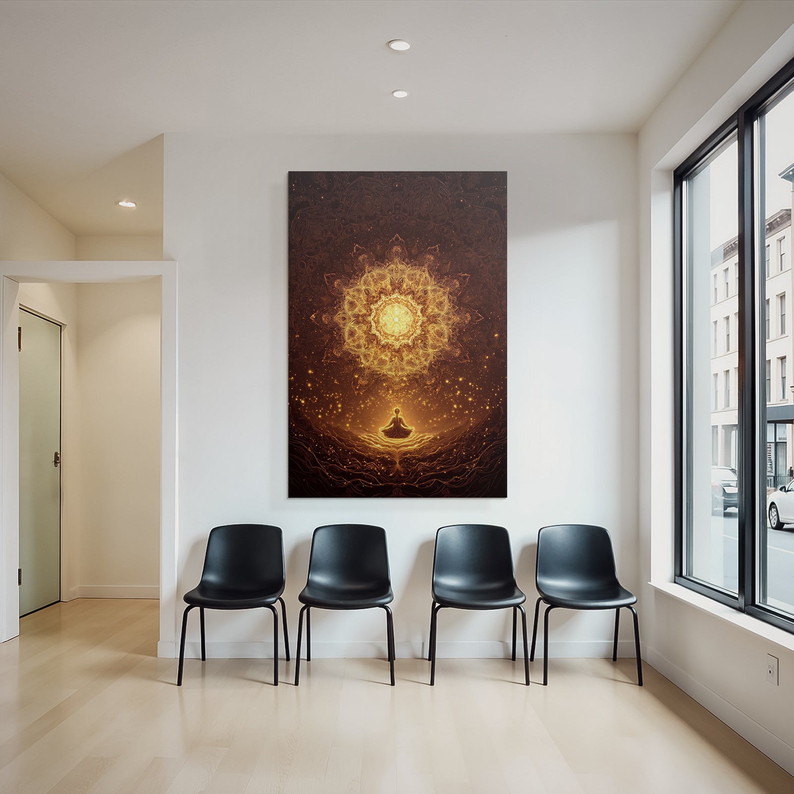 Meditierender Mensch Vor Leuchtendem Goldenen Mandala