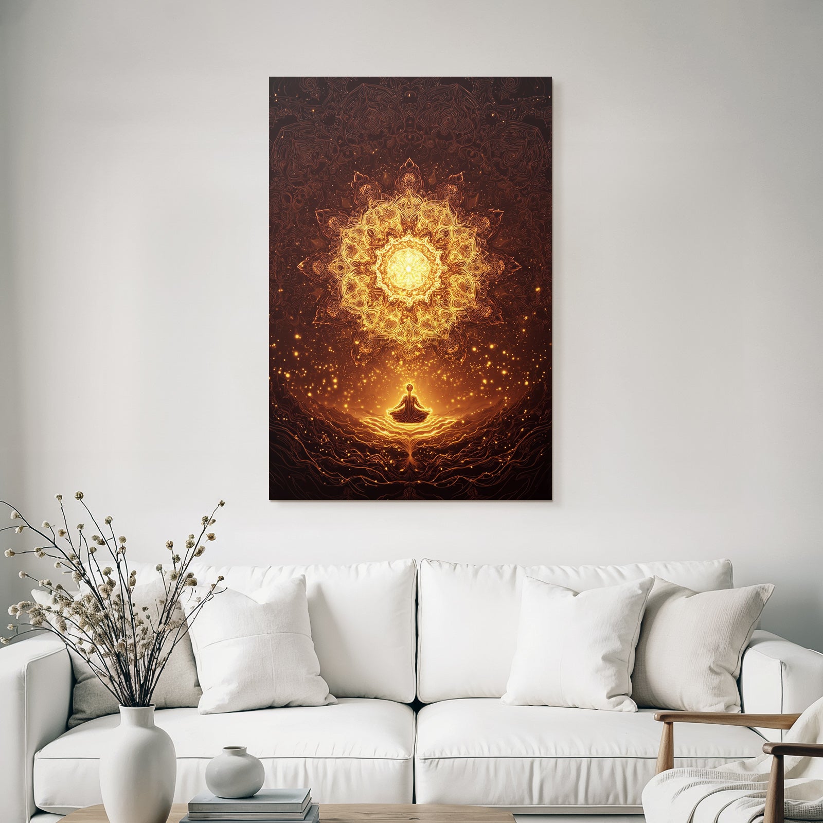 Meditierender Mensch Vor Leuchtendem Goldenen Mandala