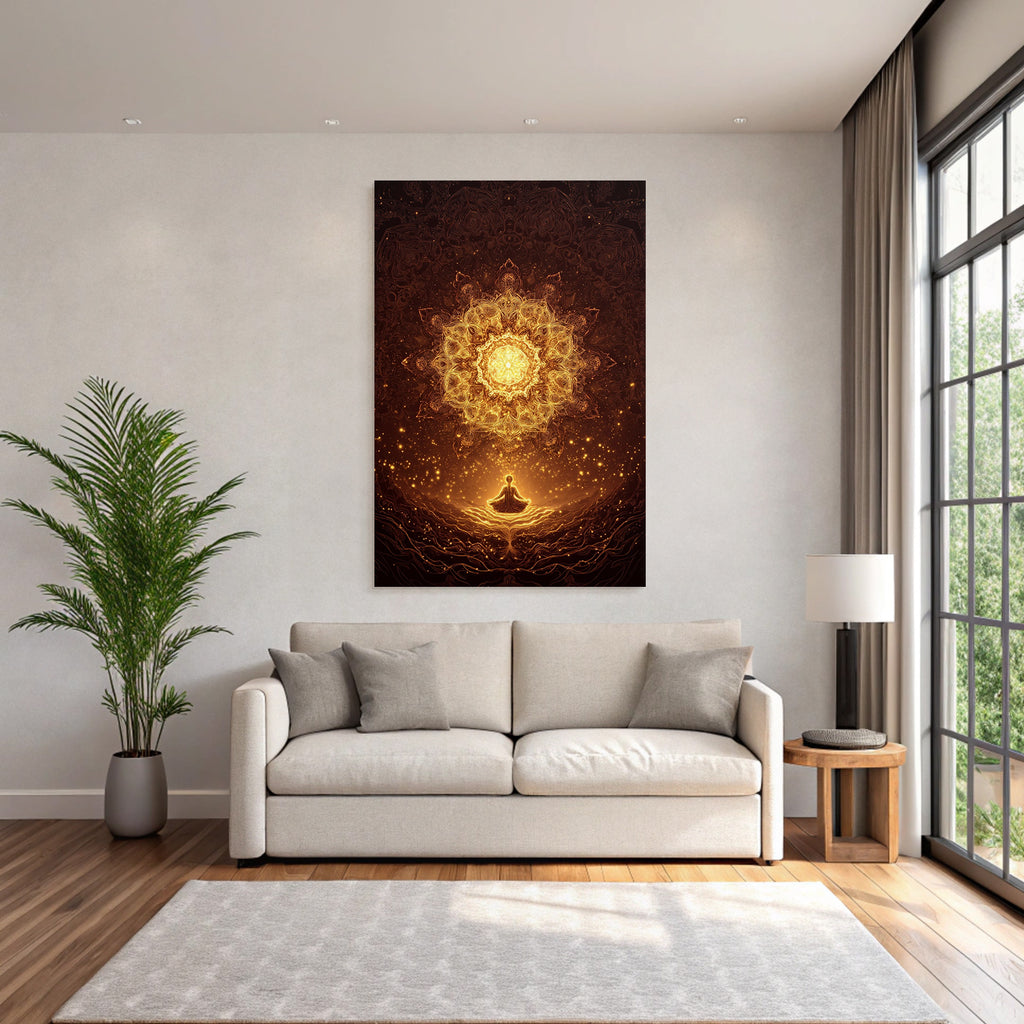 Meditierender Mensch Vor Leuchtendem Goldenen Mandala